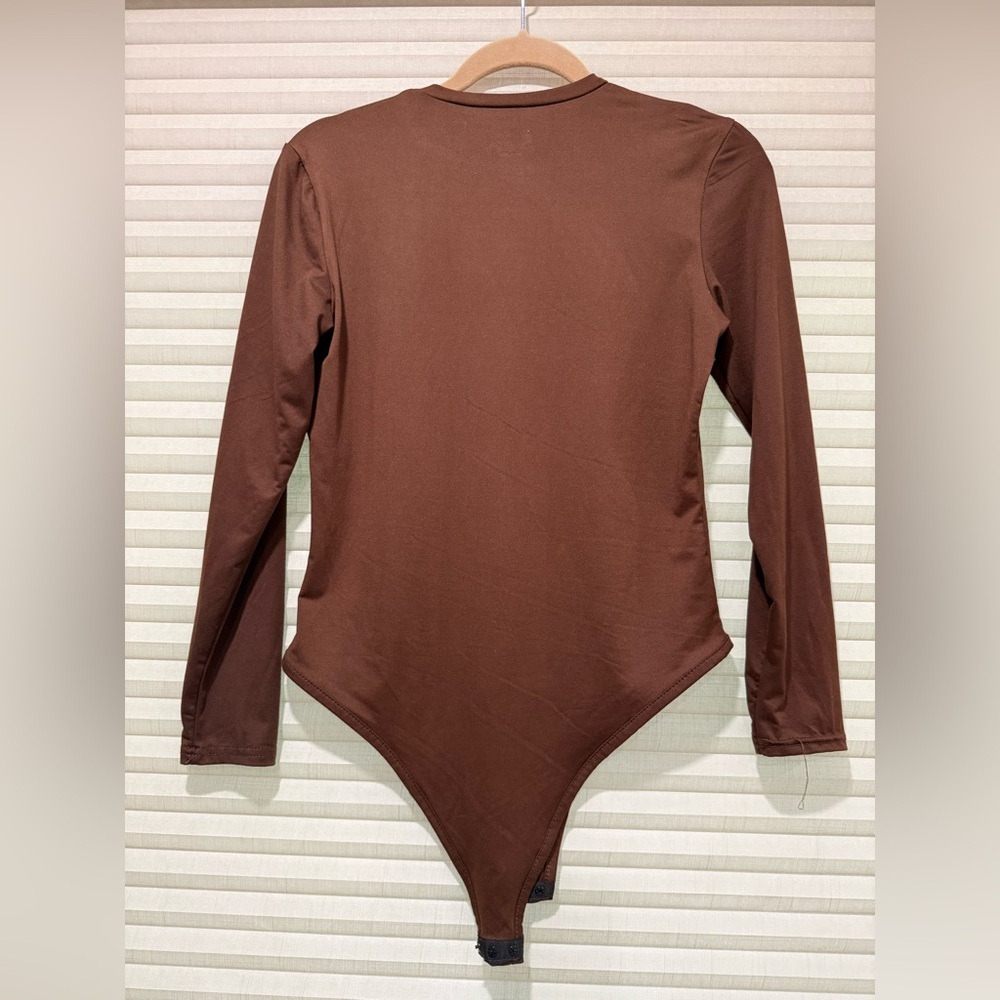 Women’s Long Sleeve One-Piece Bodysuit in Brown - Picture 2 of 3